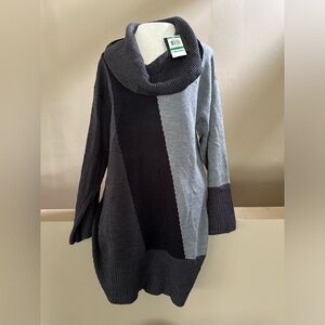 NWT ALFANI black and Gray Oversized Cowl Neck Long Sweater